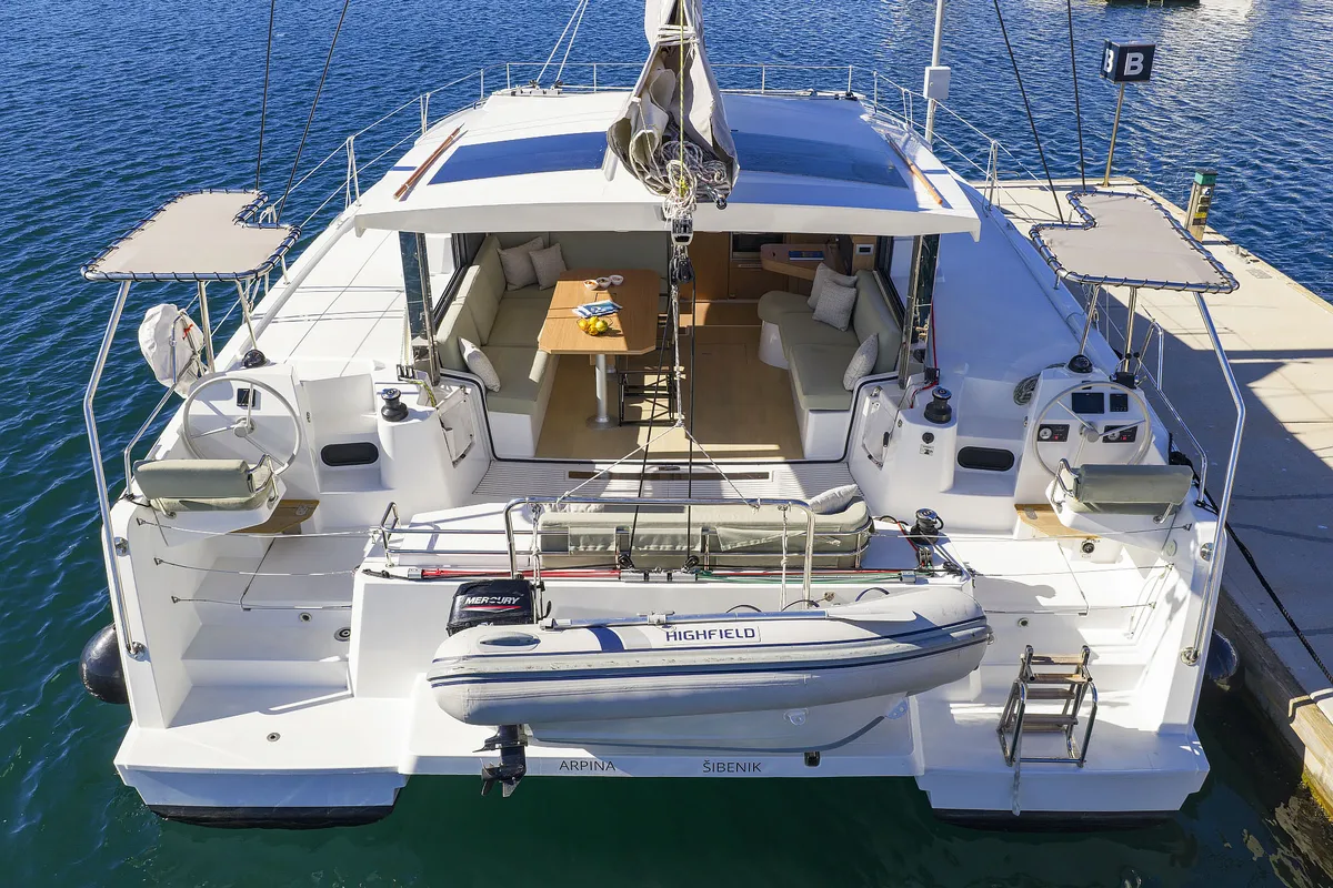 Exterior view of Arpina, a Bali Catsmart catamaran at Grad Šibenik, Croatia