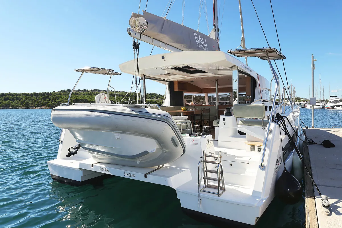 Exterior view of Arpina, a Bali Catsmart catamaran at Grad Šibenik, Croatia