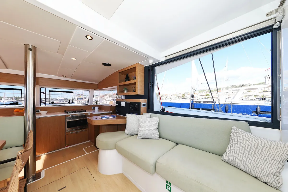 Salon of Arpina, a Bali Catsmart catamaran at Grad Šibenik, Croatia