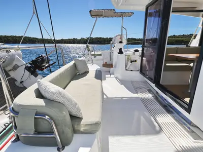 Deck of Arpina, a Bali Catsmart catamaran at Grad Šibenik, Croatia