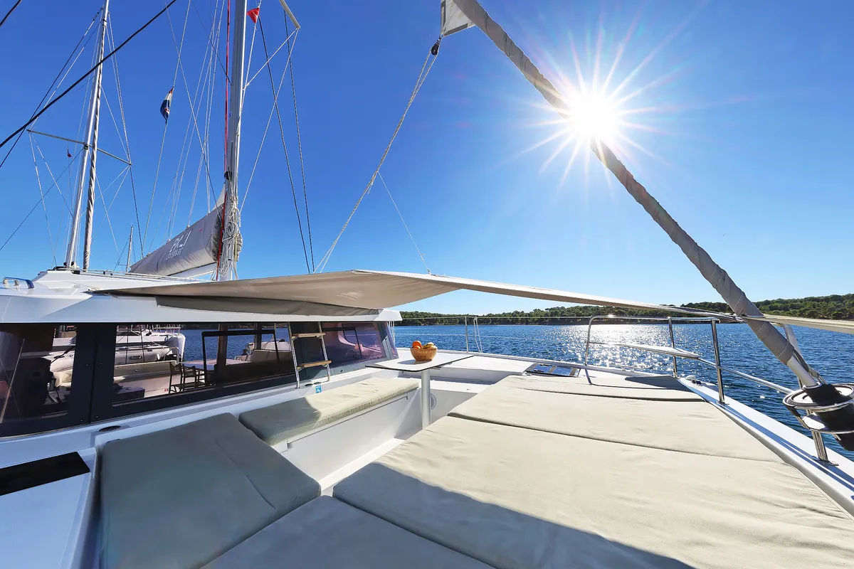 Deck of Arpina, a Bali Catsmart catamaran at Grad Šibenik, Croatia