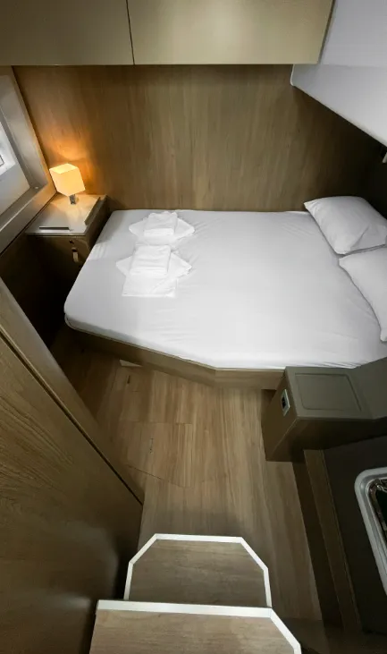 Cabin on E. M, a Bali 4.6 catamaran at Athens, Greece