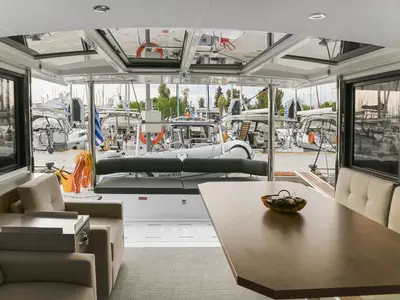 Galley of E. M, a Bali 4.6 catamaran at Athens, Greece
