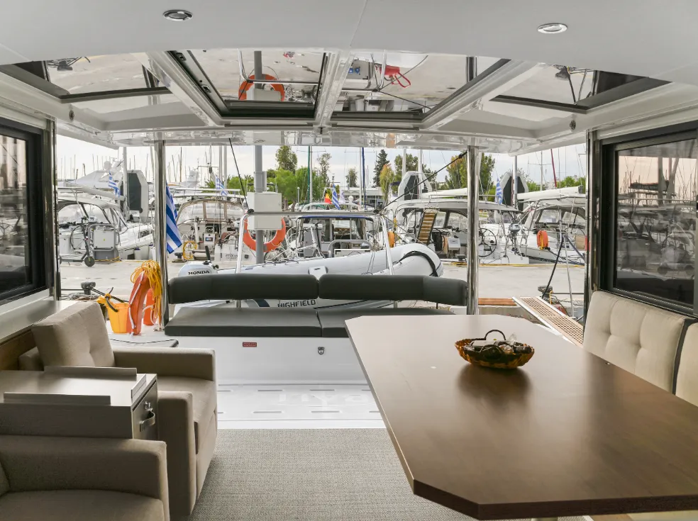 Galley of E. M, a Bali 4.6 catamaran at Athens, Greece