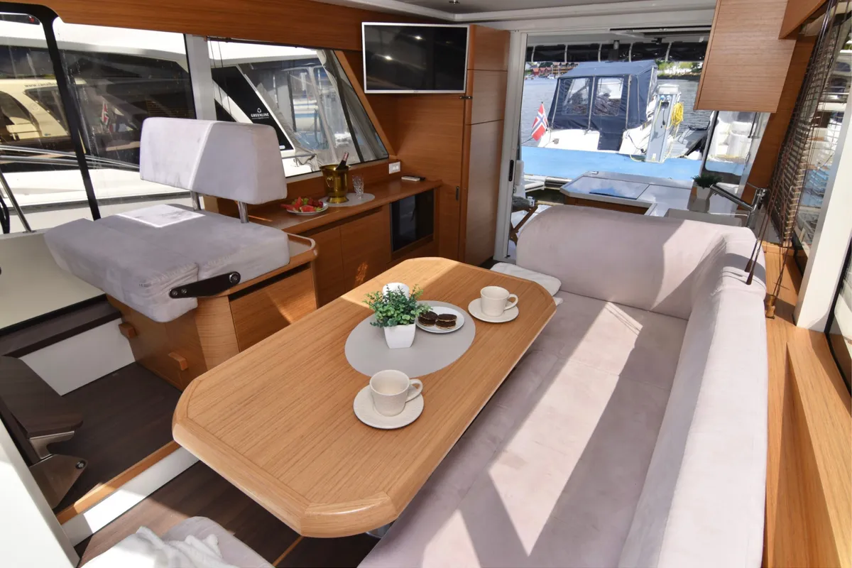 Salon of Helgeroa, a Greenline 39 motor yacht at Porsgrunn, Norway