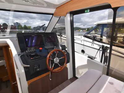 Cockpit of Helgeroa, a Greenline 39 motor yacht at Porsgrunn, Norway