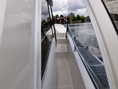 Deck of Helgeroa, a Greenline 39 motor yacht at Porsgrunn, Norway