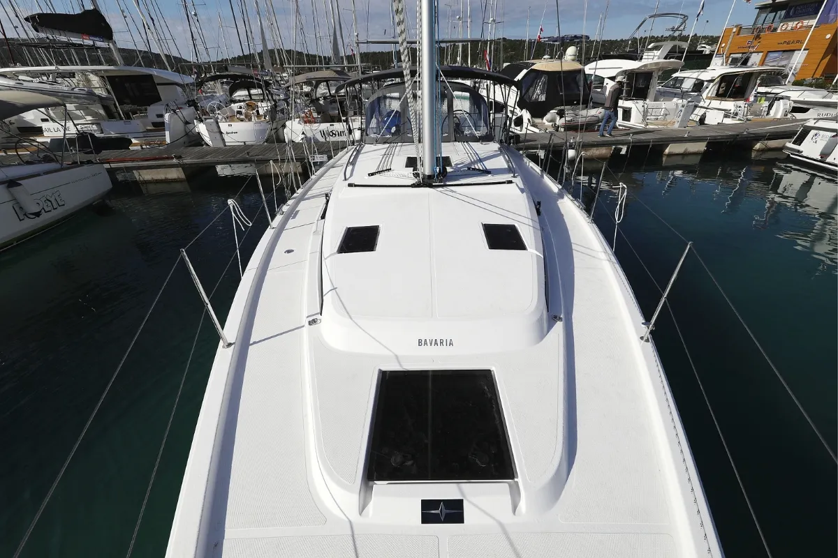 Deck of Summertime, a Bavaria C42 sailboat at Pirovac, Croatia