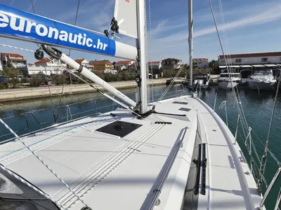 Deck of Summertime, a Bavaria C42 sailboat at Pirovac, Croatia