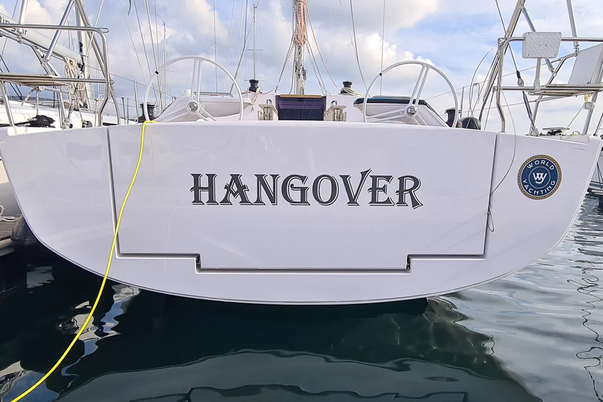 Exterior view of Hangover, a Elan Impression 45 sailboat at Šibenik, Croatia