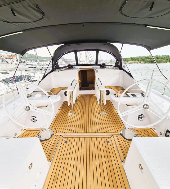 Cockpit of Hangover, a Elan Impression 45 sailboat at Šibenik, Croatia