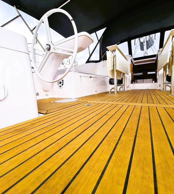 Deck of Hangover, a Elan Impression 45 sailboat at Šibenik, Croatia