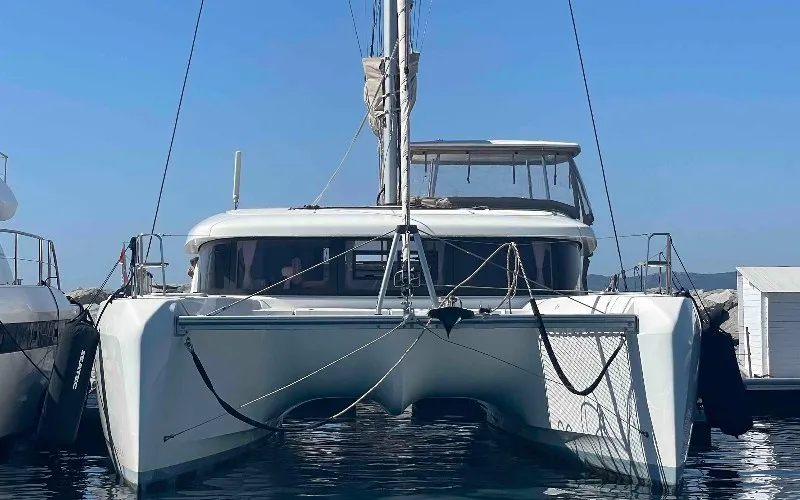 Exterior view of Aventura, a Lagoon 42 OW catamaran at Ventimiglia, Italy
