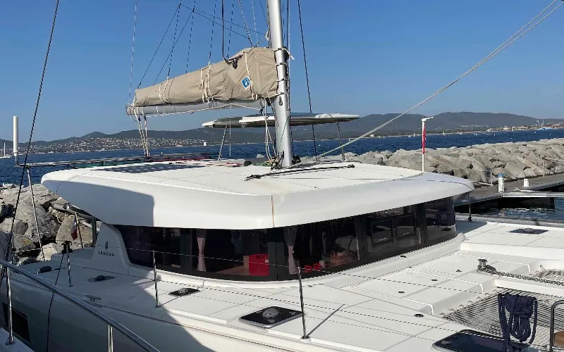 Exterior view of Aventura, a Lagoon 42 OW catamaran at Ventimiglia, Italy