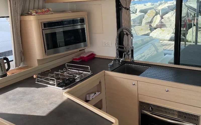 Galley of Aventura, a Lagoon 42 OW catamaran at Ventimiglia, Italy