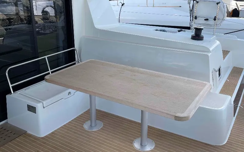 Deck of Aventura, a Lagoon 42 OW catamaran at Ventimiglia, Italy