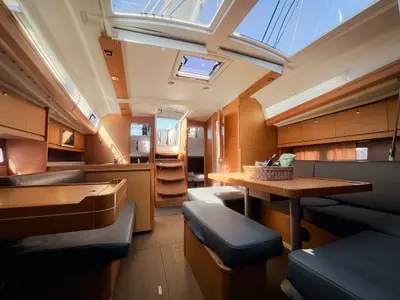 Salon of Gavi, a Dufour 412 Grand large sailboat at Olbia, Italy