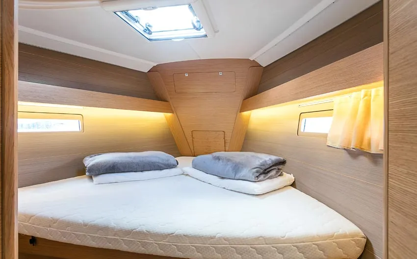 Cabin on Gavi, a Dufour 412 Grand large sailboat at Olbia, Italy