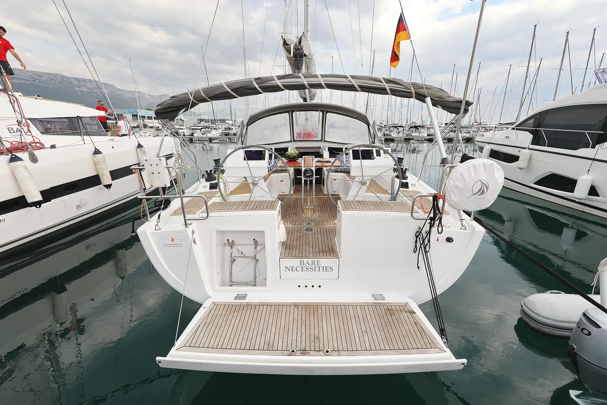 Exterior view of Bare Necessities, a Hanse 455 sailboat at Grad Kaštela, Croatia