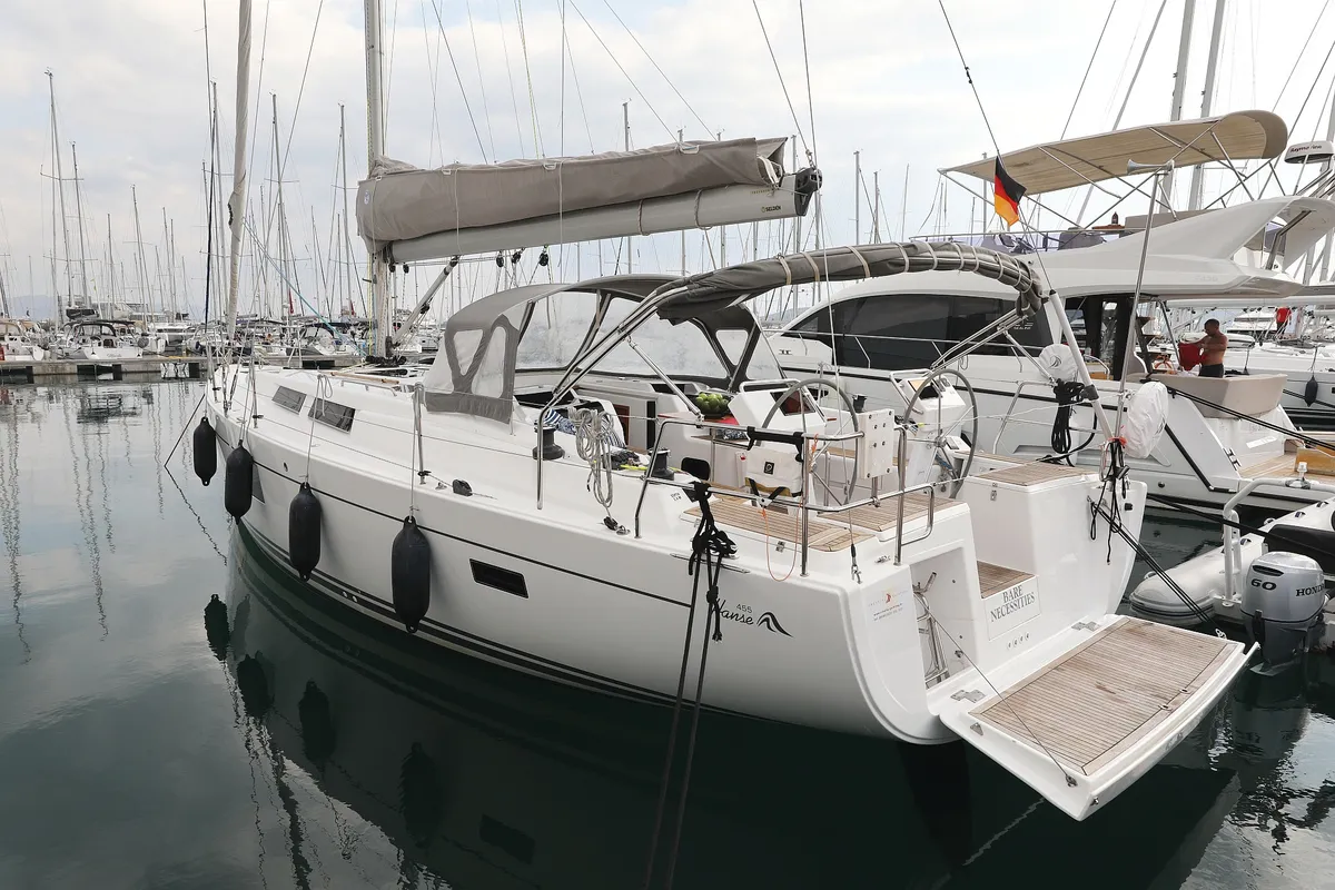 Exterior view of Bare Necessities, a Hanse 455 sailboat at Grad Kaštela, Croatia