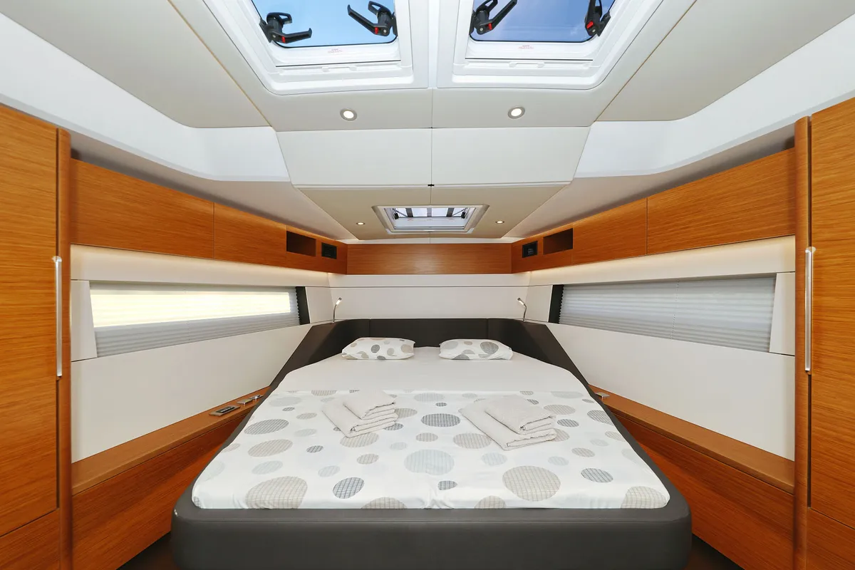 Cabin on Alma, a Hanse 510 sailboat at Seget Donji, Croatia