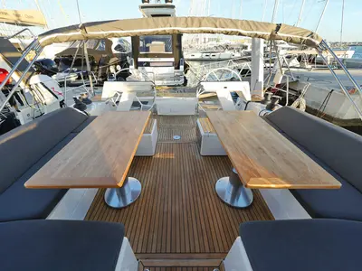 Deck of Alma - OW, a Hanse 510 sailboat at Seget Donji, Croatia