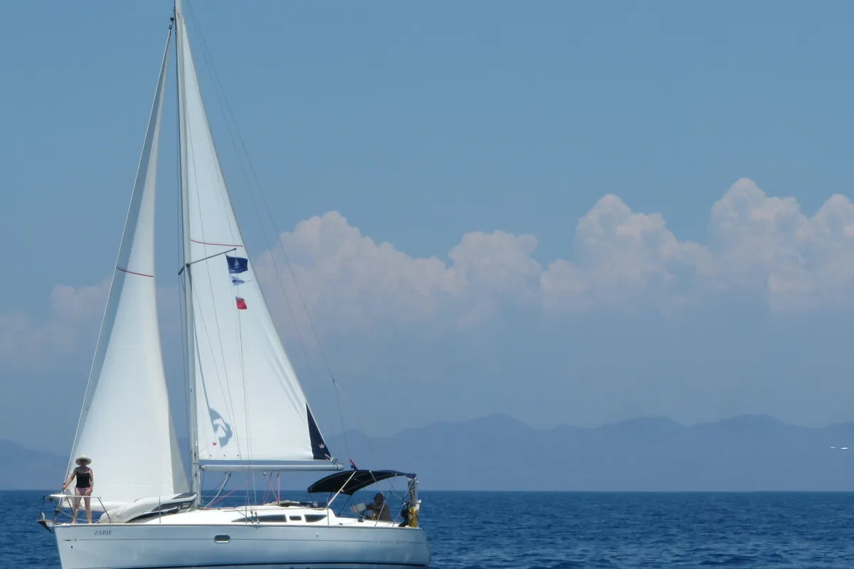 Exterior view of Zarif, a Jeanneau Sun Odyssey 32 sailboat at Fethiye, Turkey
