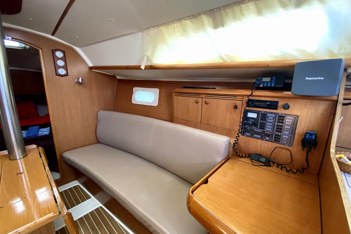 Salon of Zarif, a Jeanneau Sun Odyssey 32 sailboat at Fethiye, Turkey