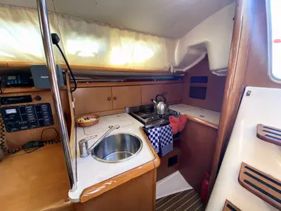 Galley of Zarif, a Jeanneau Sun Odyssey 32 sailboat at Fethiye, Turkey