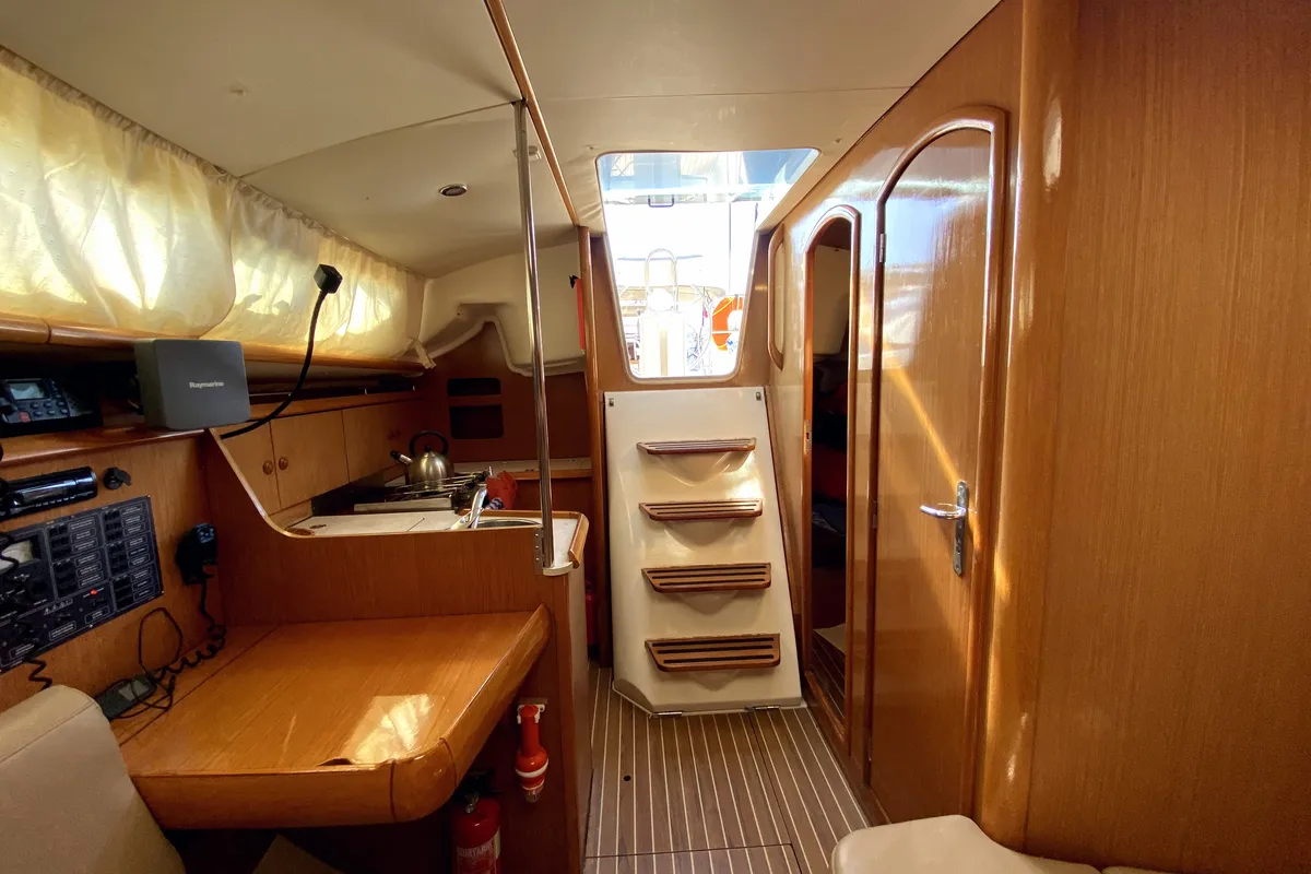 Salon of Zarif, a Jeanneau Sun Odyssey 32 sailboat at Fethiye, Turkey
