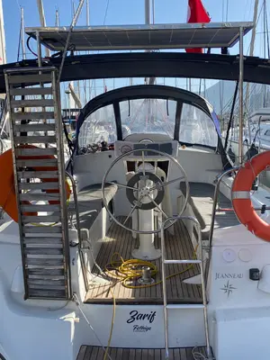 Cockpit of Zarif, a Jeanneau Sun Odyssey 32 sailboat at Fethiye, Turkey