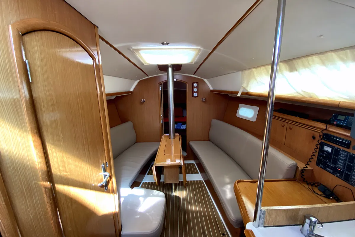Salon of Zarif, a Jeanneau Sun Odyssey 32 sailboat at Fethiye, Turkey