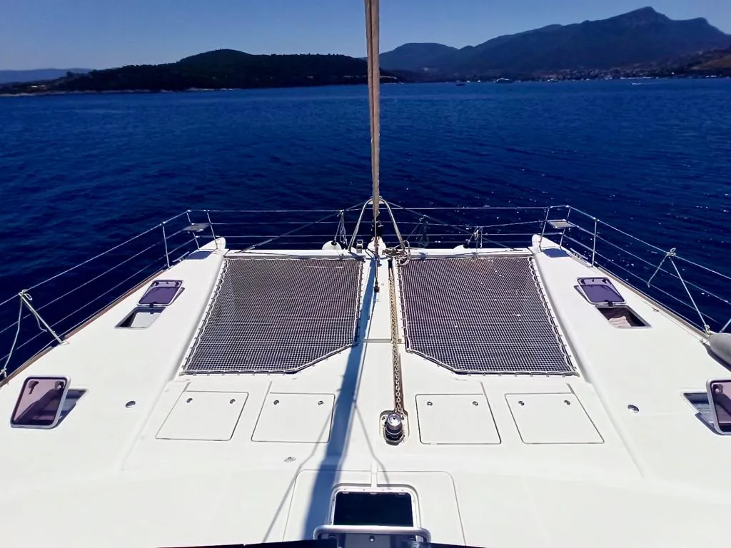 Deck of Camaron, a Lagoon 620 catamaran at Bodrum, Turkey