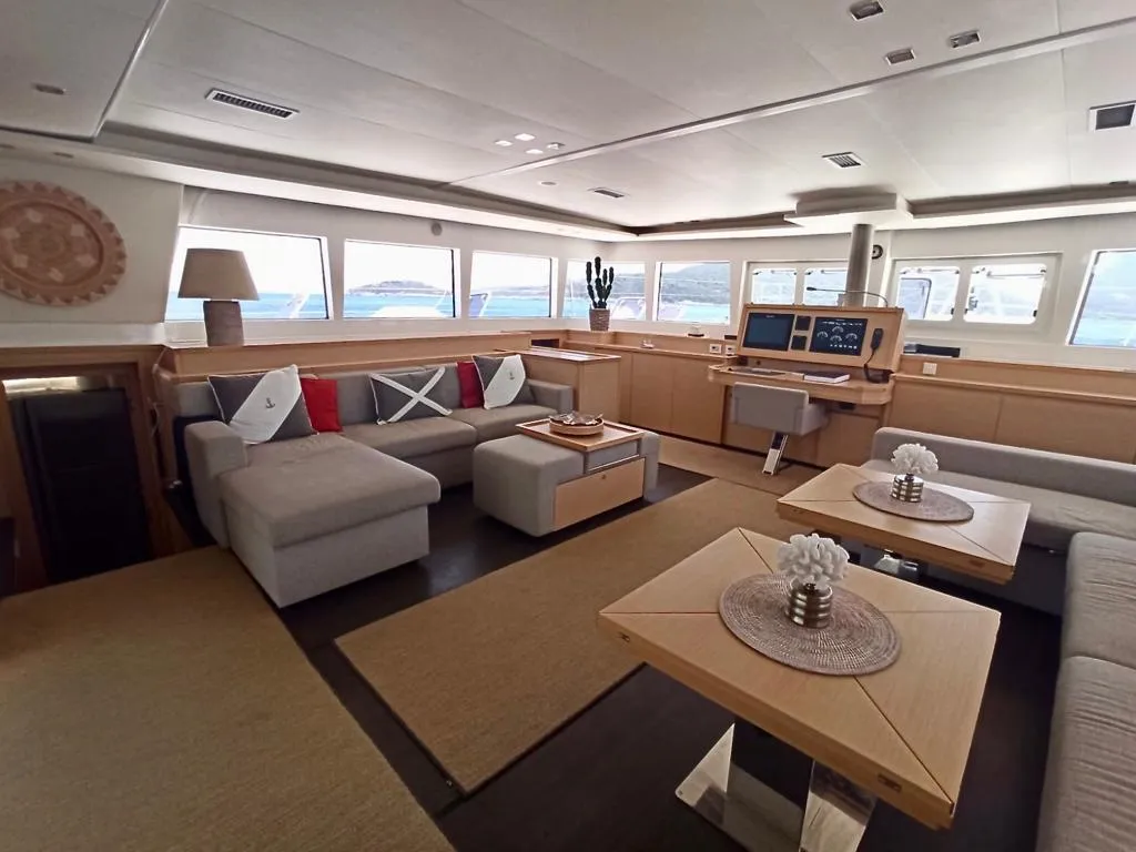Salon of Camaron, a Lagoon 620 catamaran at Bodrum, Turkey