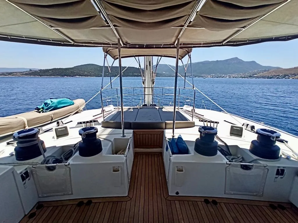 Deck of Camaron, a Lagoon 620 catamaran at Bodrum, Turkey