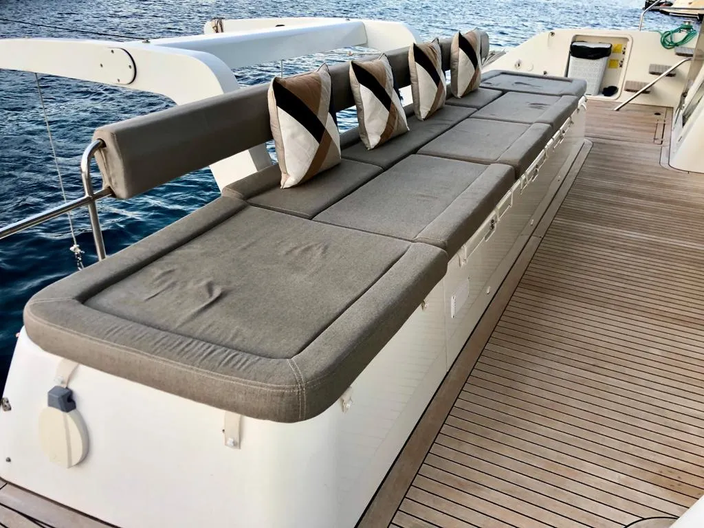 Deck of Camaron, a Lagoon 620 catamaran at Bodrum, Turkey