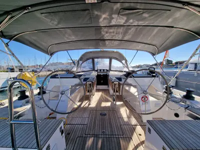 Cockpit of Eileen, a Bavaria C46 sailboat at Zadar, Croatia