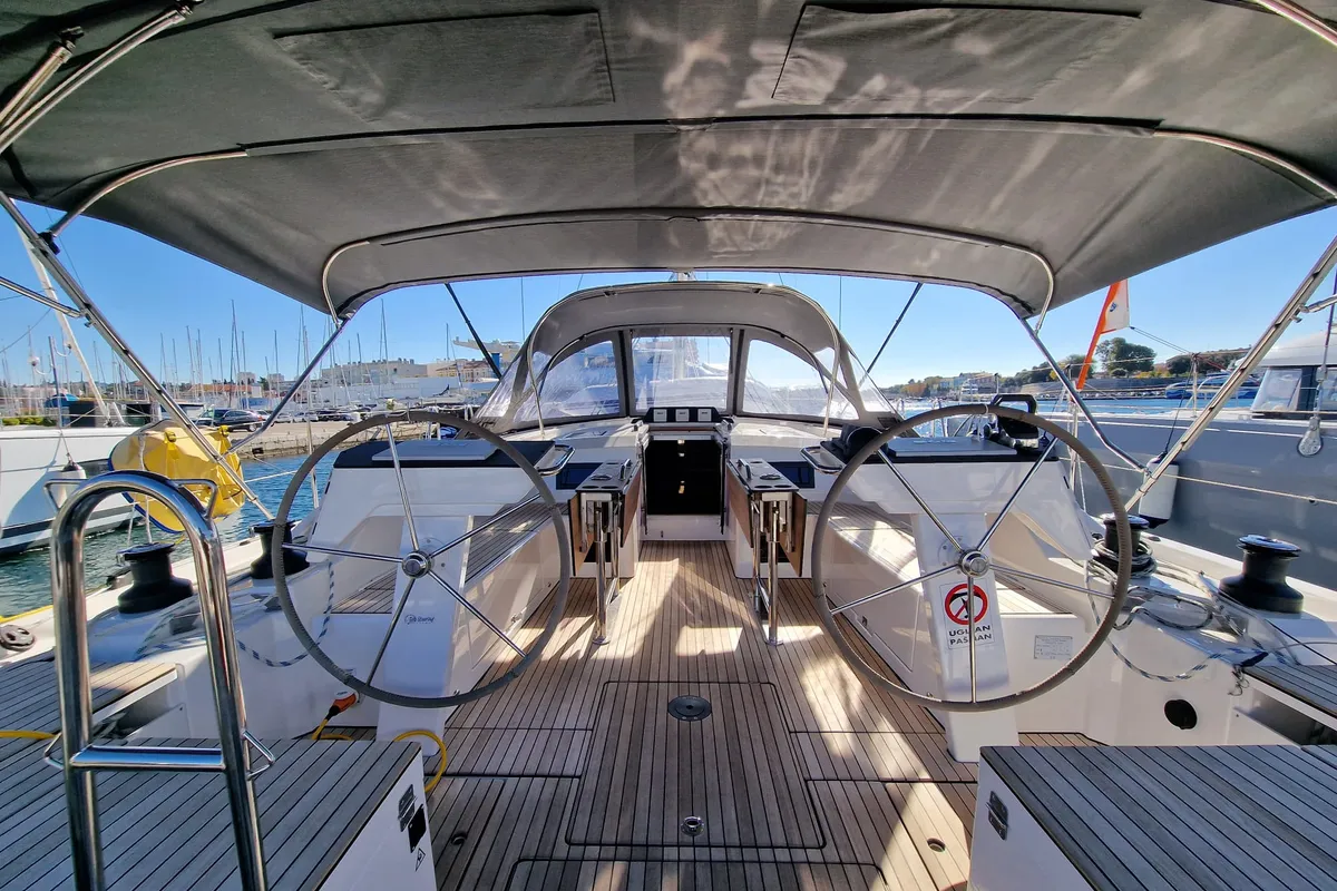 Cockpit of Eileen, a Bavaria C46 sailboat at Zadar, Croatia