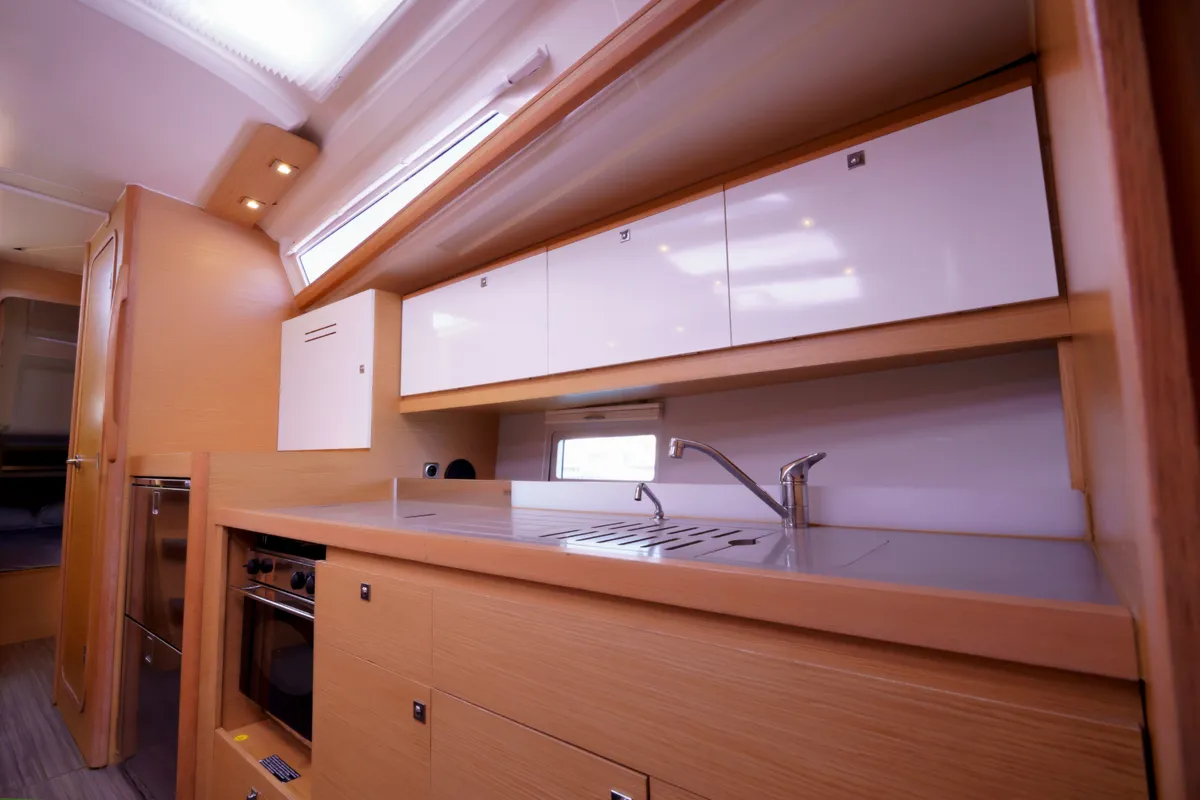Galley of Blue Dream, a Dufour 390 sailboat at Municipal Unit of Lefkada, Greece