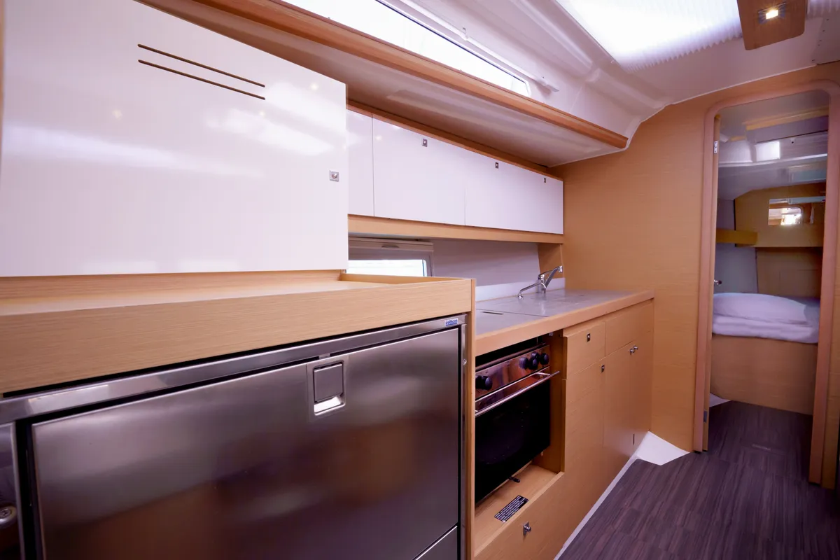 Galley of Blue Dream, a Dufour 390 sailboat at Municipal Unit of Lefkada, Greece