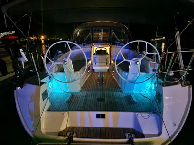 Cockpit of Sayra, a Bavaria Cruiser 37 sailboat at Murter, Croatia