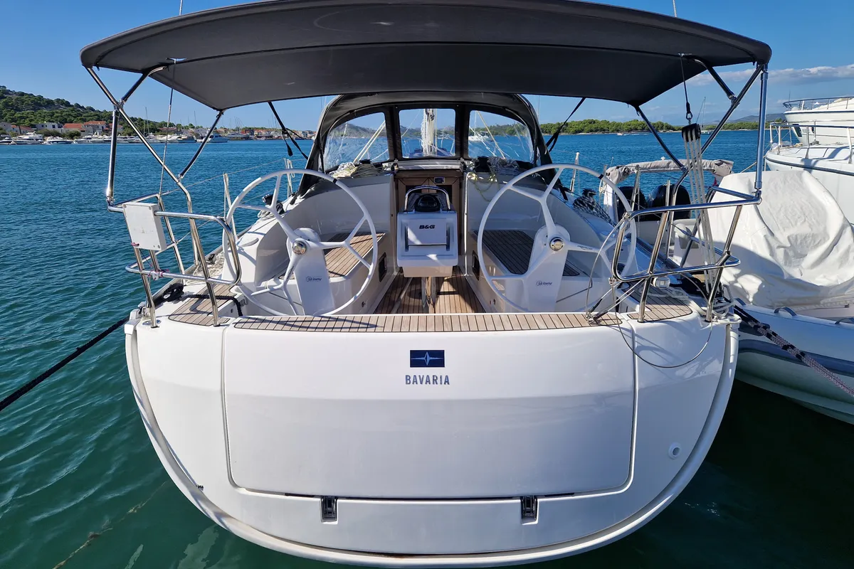 Cockpit of Sayra, a Bavaria Cruiser 37 sailboat at Murter, Croatia