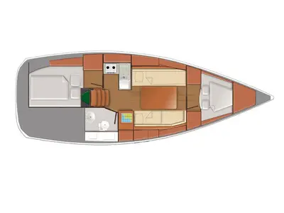 Floor plan of Sunsail Sun Odyssey 319 Classic, a Jeanneau Sun Odyssey 319 sailboat at Cannigione, Italy