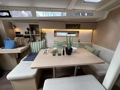 Salon of Aquarius, a Beneteau Oceanis 37.1 sailboat at Olbia, Italy