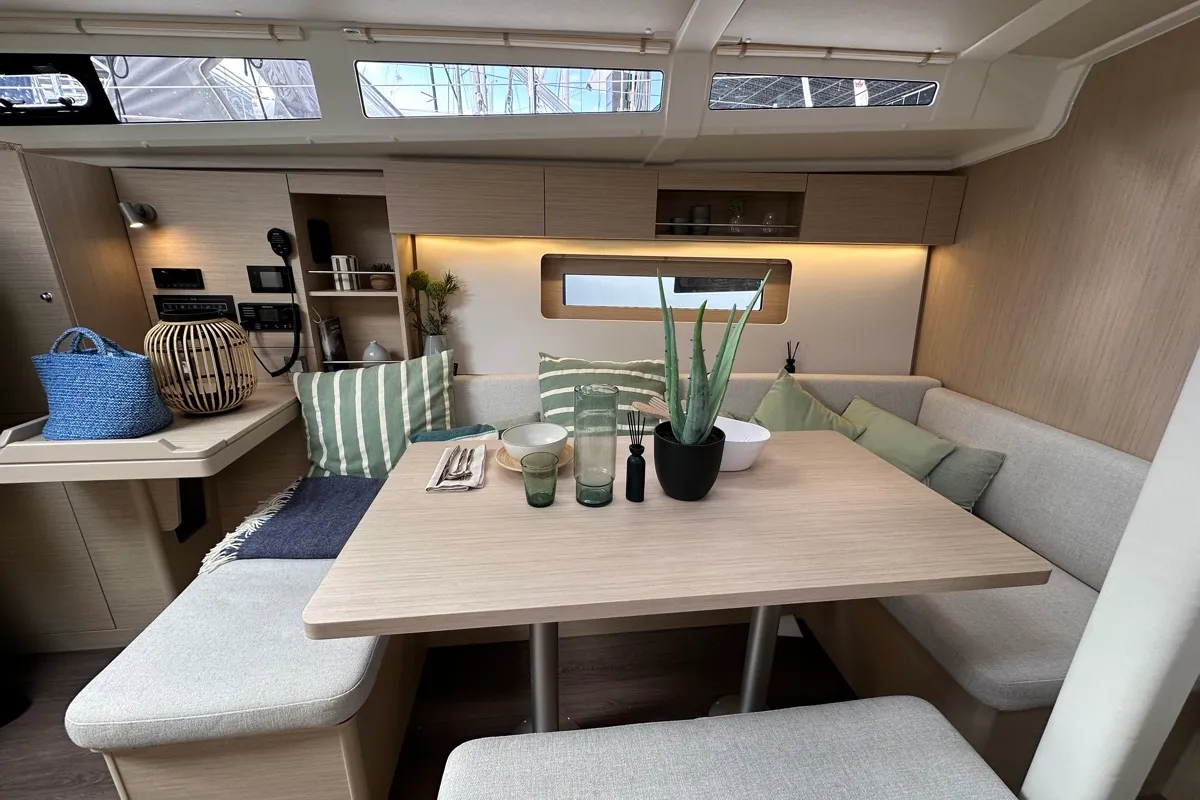 Salon of Aquarius, a Beneteau Oceanis 37.1 sailboat at Olbia, Italy