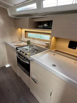 Galley of Aquarius, a Beneteau Oceanis 37.1 sailboat at Olbia, Italy