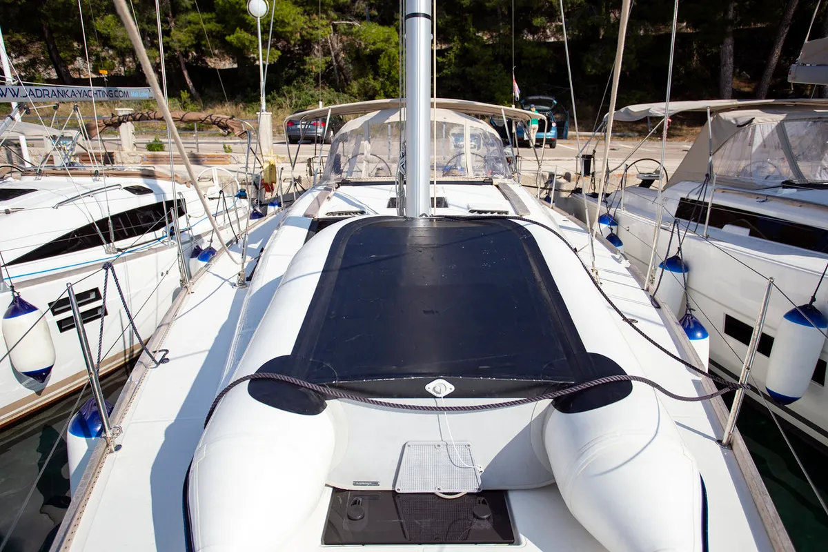 Deck of Skyra, a Dufour 412 GL sailboat at Grad Pula, Croatia