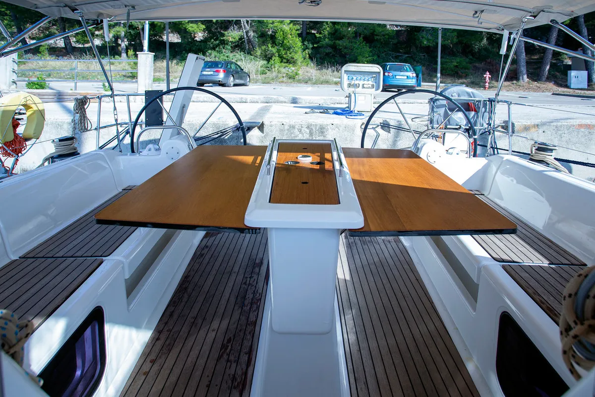 Salon of Skyra, a Dufour 412 GL sailboat at Grad Pula, Croatia