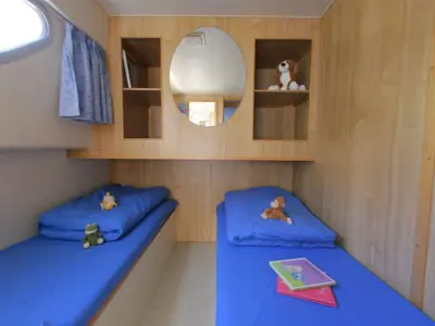 Cabin on Calypso, a Cygnet Calypso motorboat at Jarnac, France