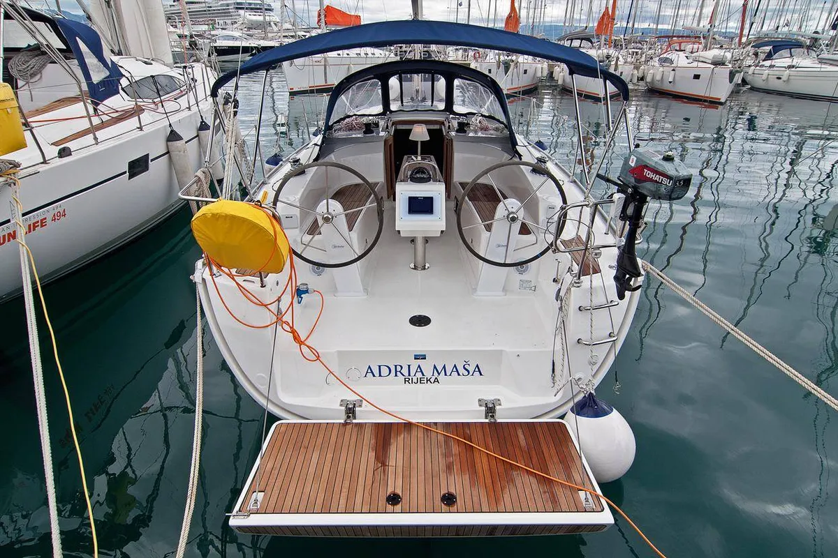 Cockpit of Adria Maša, a Bavaria Cruiser 34 sailboat at Split, Croatia